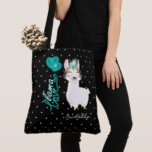Llama Love - Blauwgroen Tote Bag