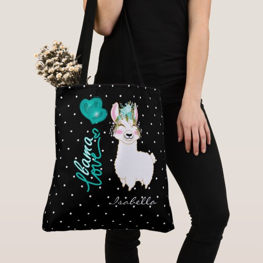 Llama Love - Blauwgroen Tote Bag (Dichtbij)