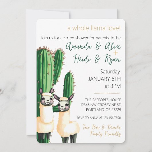 Llama Love Cactus Baby shower Invitation Kaart (Voorkant)