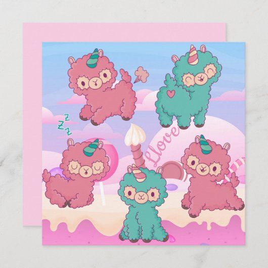 Llama Love Feestdagenkaart (Voorkant / Achterkant)