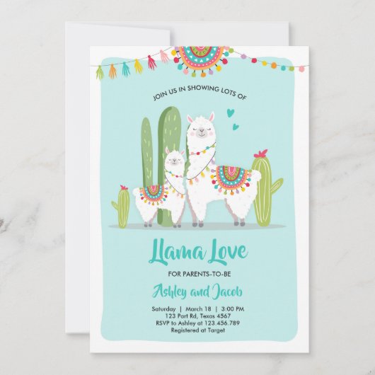 Llama Love Fiesta Boy Blue Baby shower Uitnodiging (Voorkant)