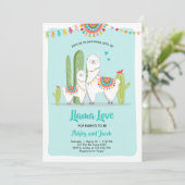 Llama Love Fiesta Boy Blue Baby shower Uitnodiging (Staand voorkant)