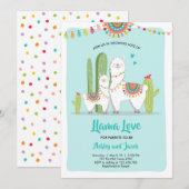 Llama Love Fiesta Boy Blue Baby shower Uitnodiging (Voorkant / Achterkant)