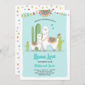 Llama Love Fiesta Boy Blue Baby shower Uitnodiging (Voorkant / Achterkant)