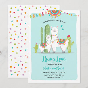 Llama Love Fiesta Boy Blue Baby shower Uitnodiging