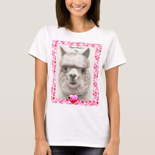 Llama Love Happy Valentine's Day T-shirt Cute Top (Voorkant)