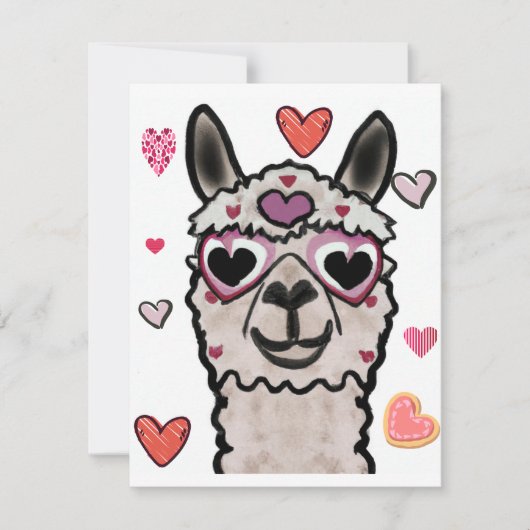 Llama Love Hearts Valentijns Bedankkaart (Voorkant)