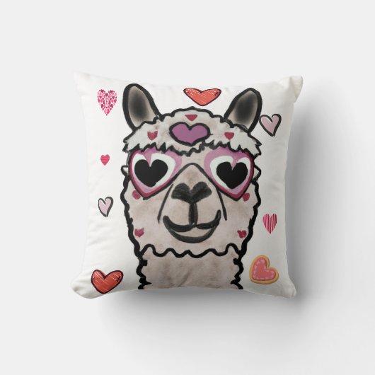 Llama Love Hearts Valentijns Kussen (Voorkant)