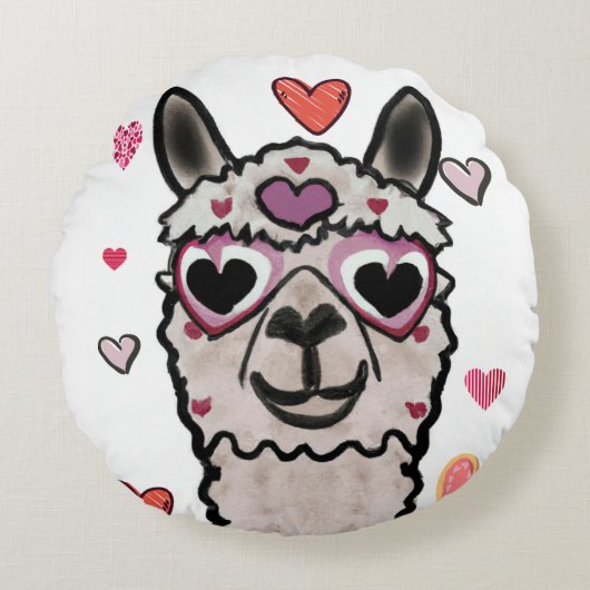 Llama Love Hearts Valentijns Sierkussen Rond Kussen (Voorkant)