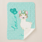 Llama Love in Blauwgroen Floral Design Sherpa Deken (Voorkant)
