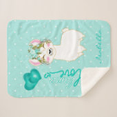 Llama Love in Blauwgroen Floral Design Sherpa Deken (Voorkant (horizontaal))
