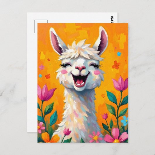 Llama Love in Bloom Briefkaart (Voorkant / Achterkant)
