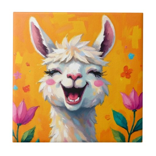 Llama Love in Bloom Tegeltje (Voorkant)