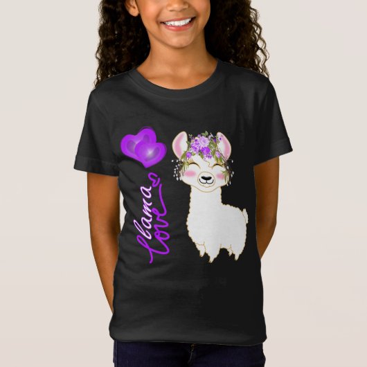 Llama Love - Paars - Hearts T-shirt (Voorkant)