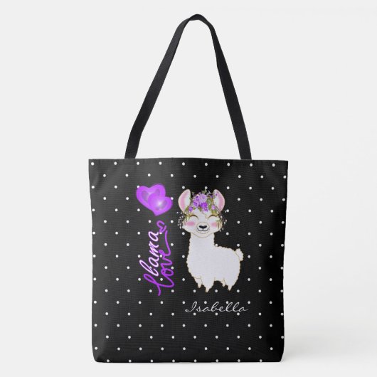 Llama Love - Paars Tote Bag (Voorkant)