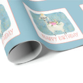 Llama Love Waterverf Cute Fun Birthday Party Cadeaupapier (Rol Hoek)