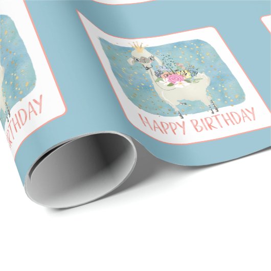 Llama Love Waterverf Cute Fun Birthday Party Cadeaupapier (Rol Hoek)
