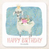 Llama Love Waterverf Cute Fun Birthday Party Kartonnen Onderzetters (Voorkant)