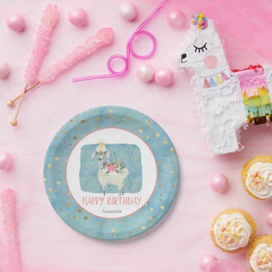 Llama Love Waterverf Cute Fun Birthday Party Papieren Bordje (Feest)