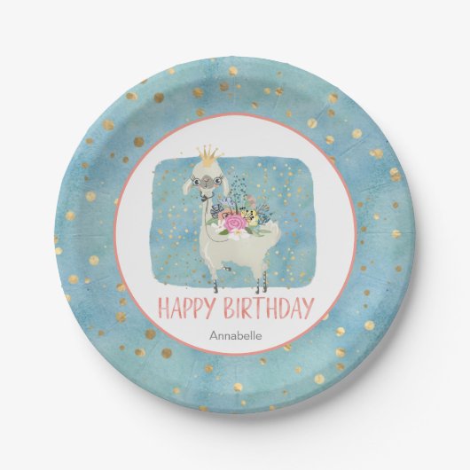 Llama Love Waterverf Cute Fun Birthday Party Papieren Bordje (Voorkant)
