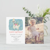Llama Love Waterverf Cute Photo Birthday Party Kaart (Staand voorkant)
