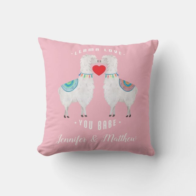 Llama Love You Babe Aangepaste Koppelnamen Kussen (Voorkant)