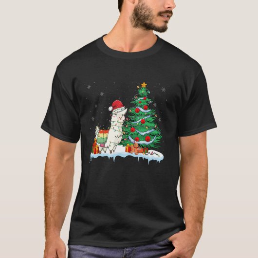 Llama Lover Kerstmis Llama Dragen Santa Hoed Xmas T-shirt (Voorkant)