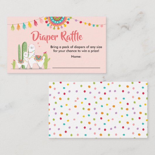 Llama Luier Raffle Kaart Fiesta Cactus Baby shower (Voorkant / Achterkant)