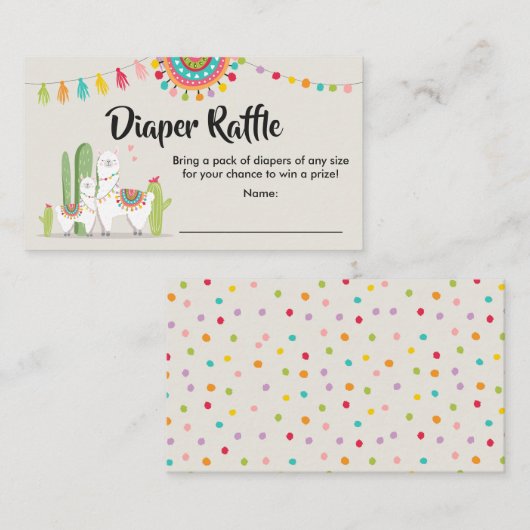Llama Luier Raffle Kaart Fiesta Cactus Baby shower (Voorkant / Achterkant)