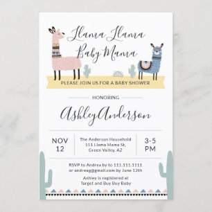 Llama Mama Alpaca Baby shower Invitation Kaart