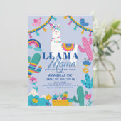 Llama Mama Alpaca Cactus Blue Boy Baby shower Kaart (Staand voorkant)