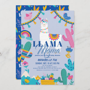 Llama Mama Alpaca Cactus Blue Boy Baby shower Kaart