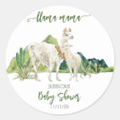 Llama Mama Baby Borrel Waterverf Ronde Sticker (Voorkant)