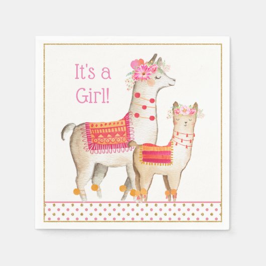 Llama Mama Baby Girl Shower Servetten (Voorkant)