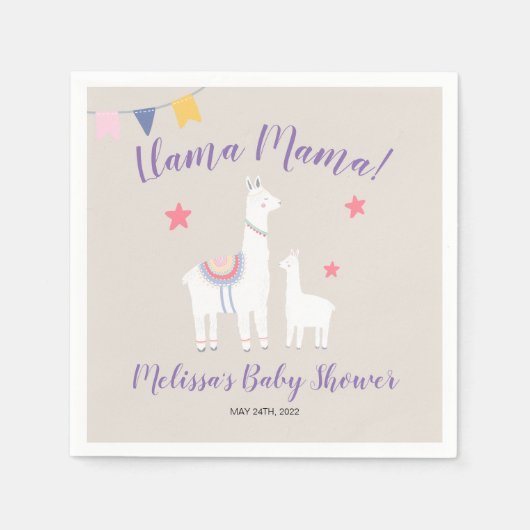 Llama Mama Baby Llama Cute Baby shower Servet (Voorkant)