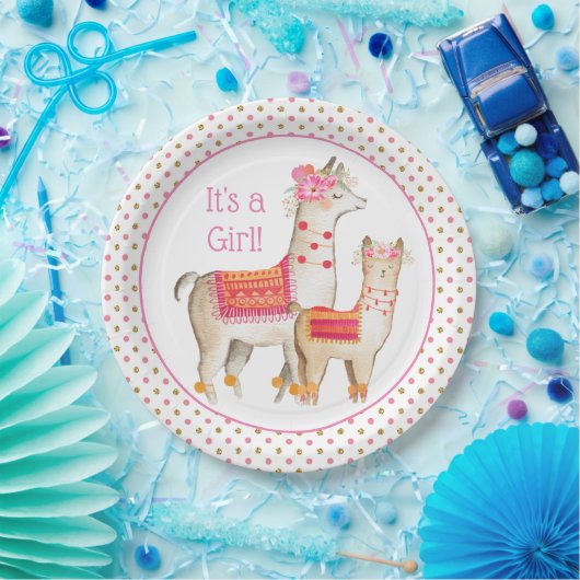 Llama Mama Baby Meisje Baby shower Papieren Bordje (Feest)