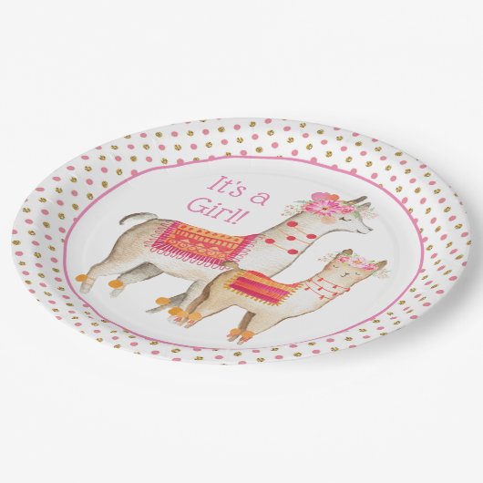 Llama Mama Baby Meisje Baby shower Papieren Bordje (Gekanteld)