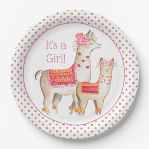 Llama Mama Baby Meisje Baby shower Papieren Bordje