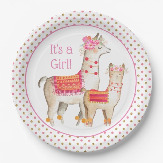 Llama Mama Baby Meisje Baby shower Papieren Bordje (Voorkant)