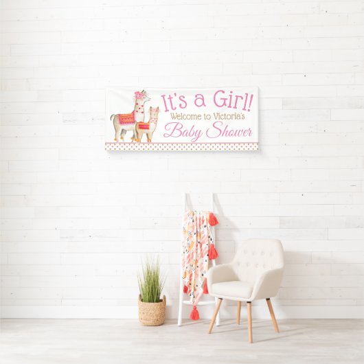 Llama Mama Baby Meisje Llama Baby shower Banner (Insitu)