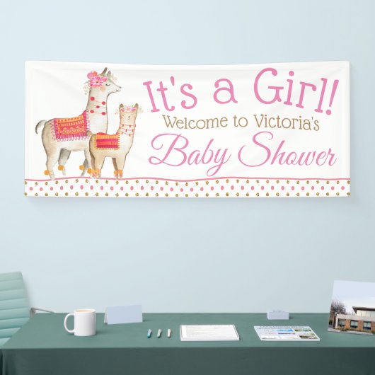 Llama Mama Baby Meisje Llama Baby shower Banner (Beurs)