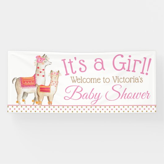 Llama Mama Baby Meisje Llama Baby shower Banner (Horizontaal)