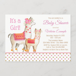 Llama Mama Baby Meisje Shower Uitnodigingen