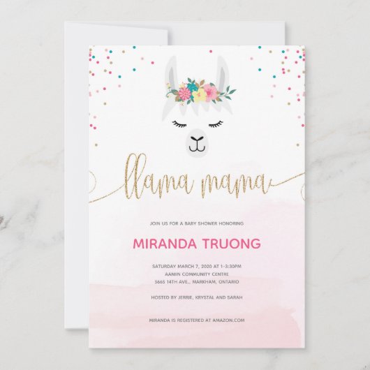 Llama Mama Baby shower Invitation Aankondiging (Voorkant)