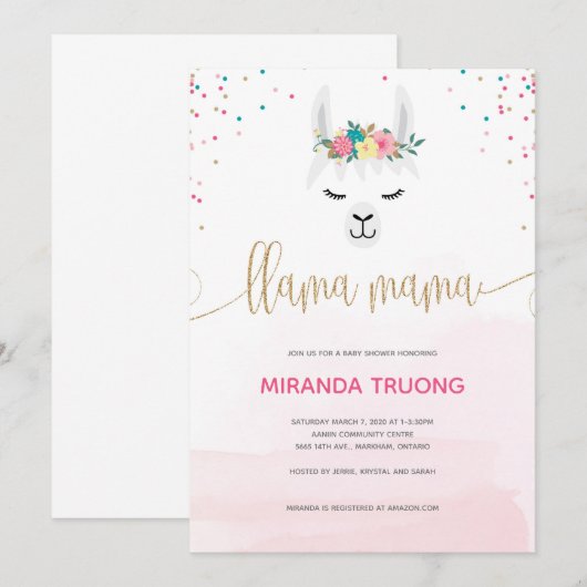 Llama Mama Baby shower Invitation Aankondiging (Voorkant / Achterkant)