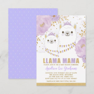 Llama Mama Baby shower / Paars Gold Floral Fiesta Kaart
