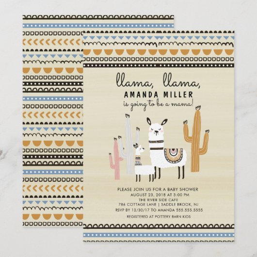 Llama Mama Baby shower Uitnodiging (Voorkant / Achterkant)