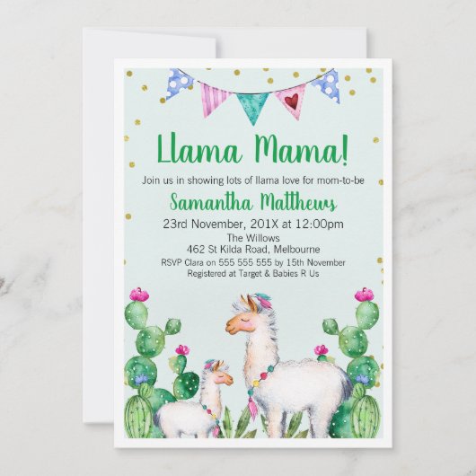 Llama Mama Baby shower Uitnodiging (Voorkant)
