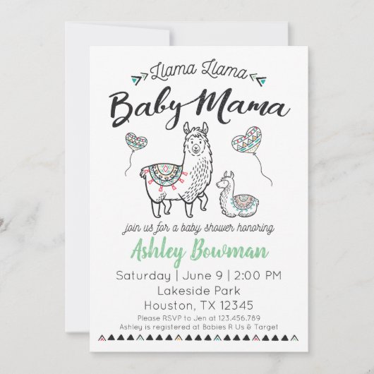Llama Mama Baby shower Uitnodiging (Voorkant)