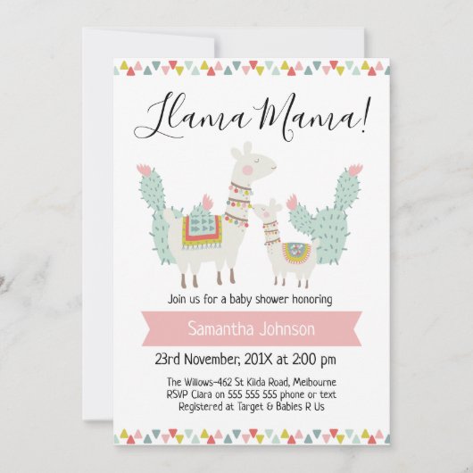 llama Mama Baby shower Uitnodiging (Voorkant)